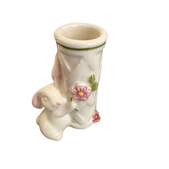 Vintage Easter 3 Piece Avon 1985 Ceramic Bunny & Floral Trinket Tray And Vase Se - Picture 5 of 11